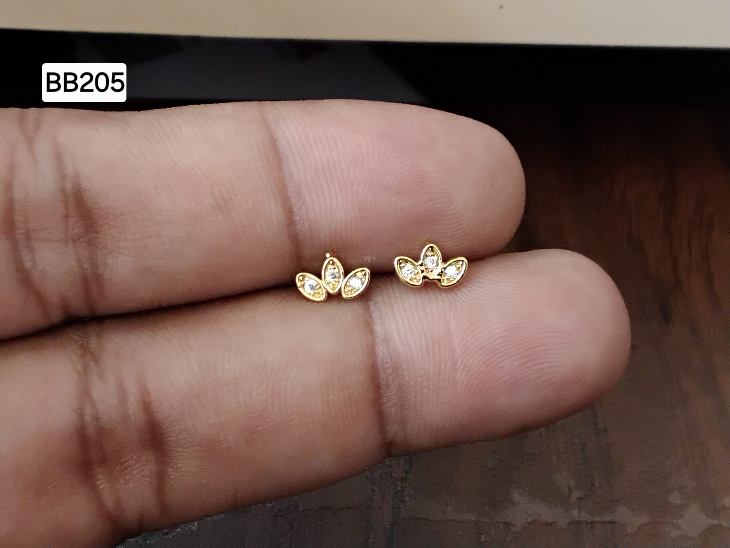 Petite Triple Marquise Crown Brass Ball Back Studs (BB205)