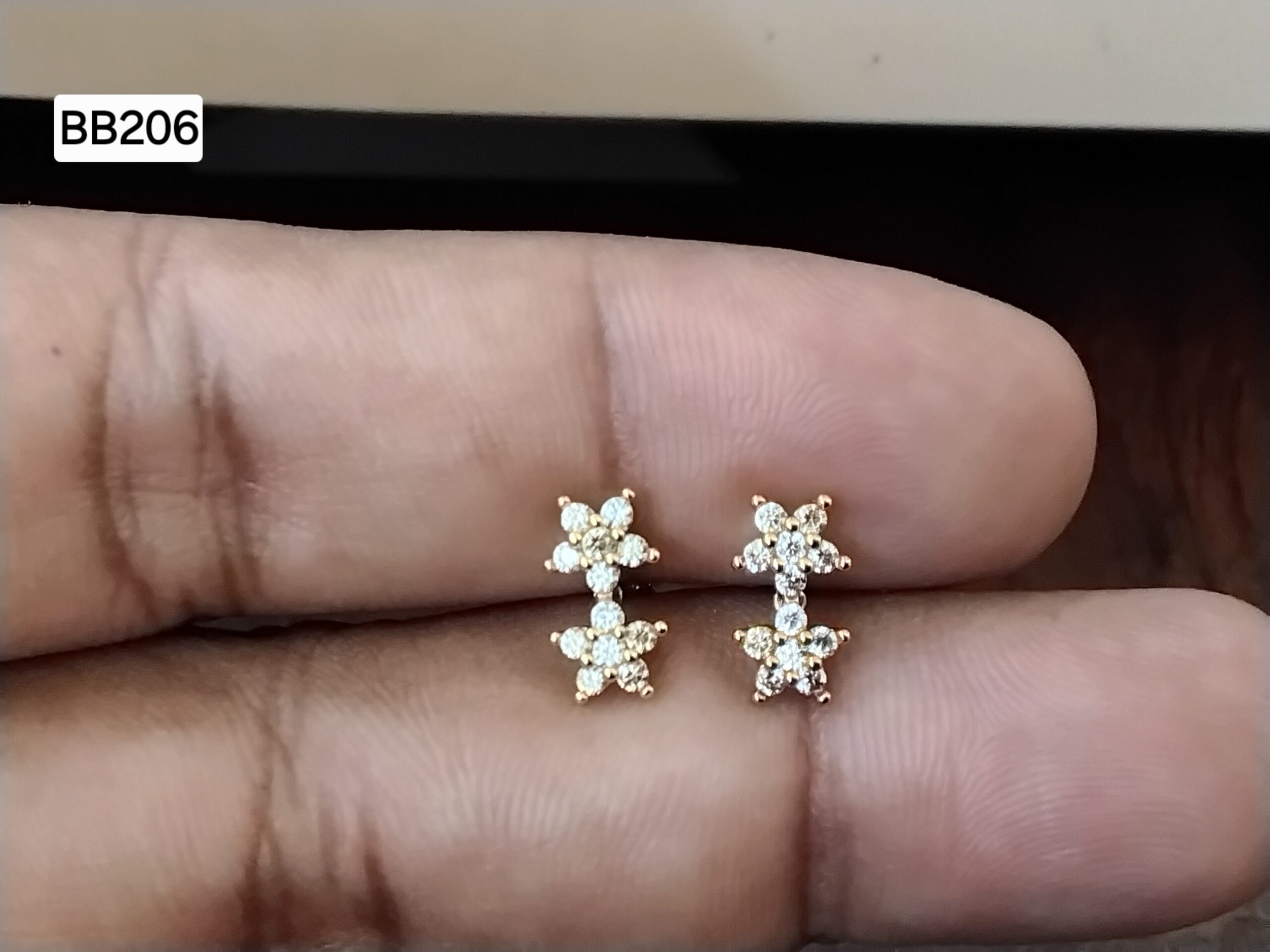 Double Star Drop Bar Brass Ball Back Studs (BB206)