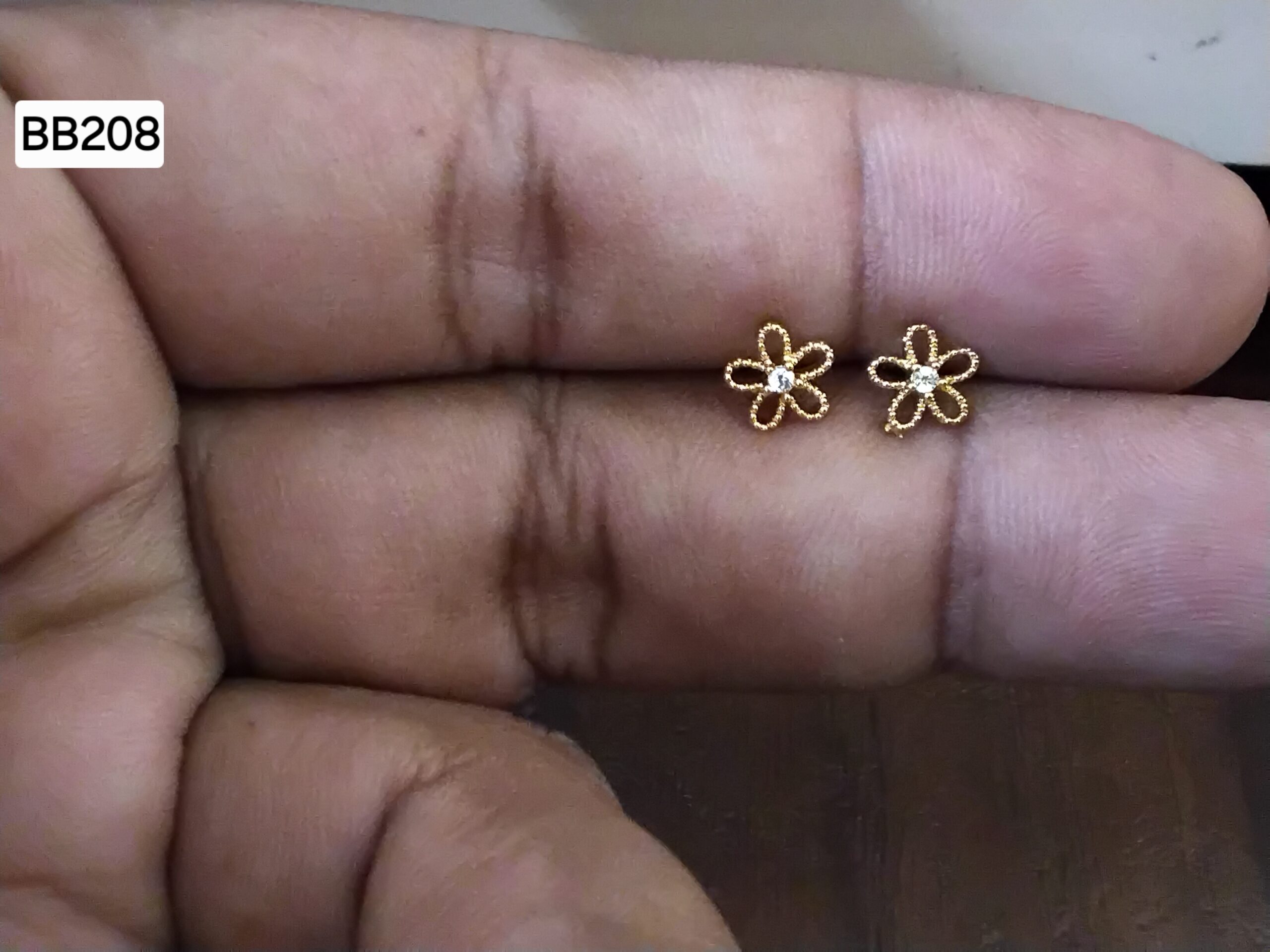 Delicate Five-Petal Blossom Brass Ball Back Studs (BB208)