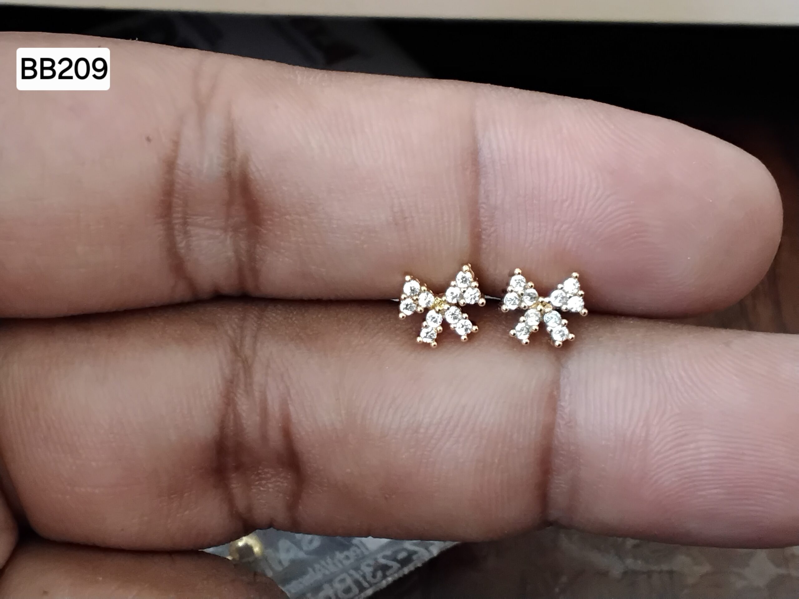 Crystal Bow Ribbon Brass Ball Back Studs (BB209)