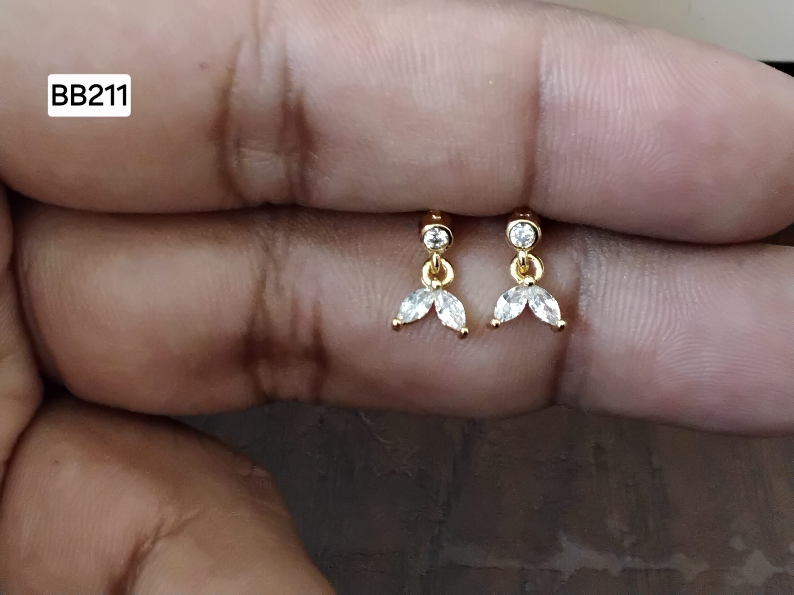 Mermaid Tail Marquise Drop Brass Ball Back Studs (BB211)