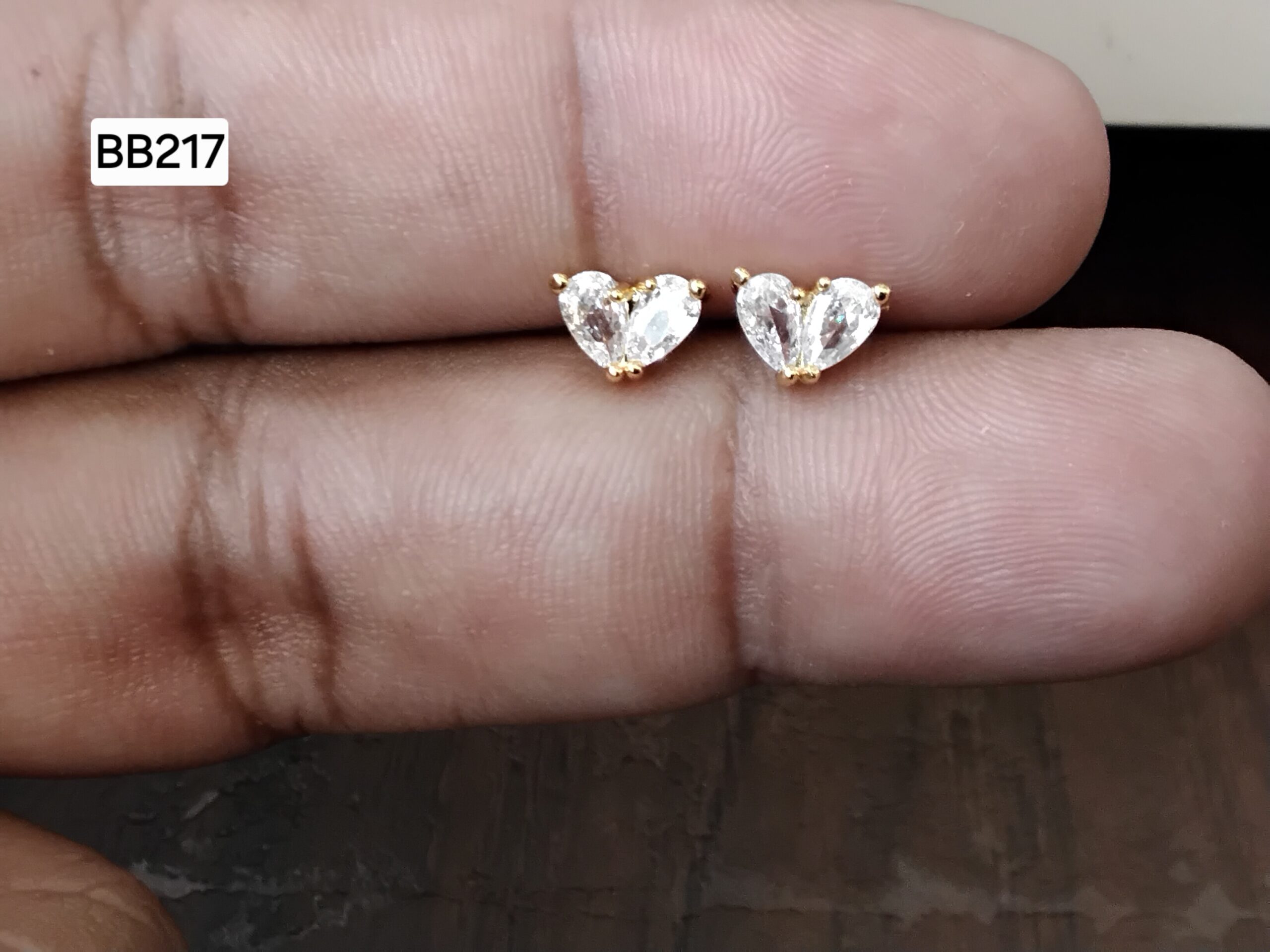 Sweet Petite Heart Trio Brass Ball Back Studs (BB217)