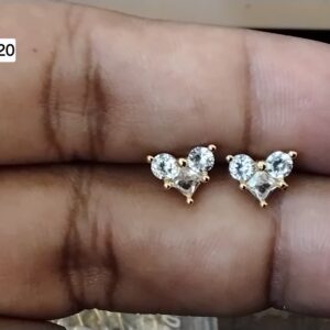 Triple Crystal Cluster Heart Brass Ball Back Studs (BB220)