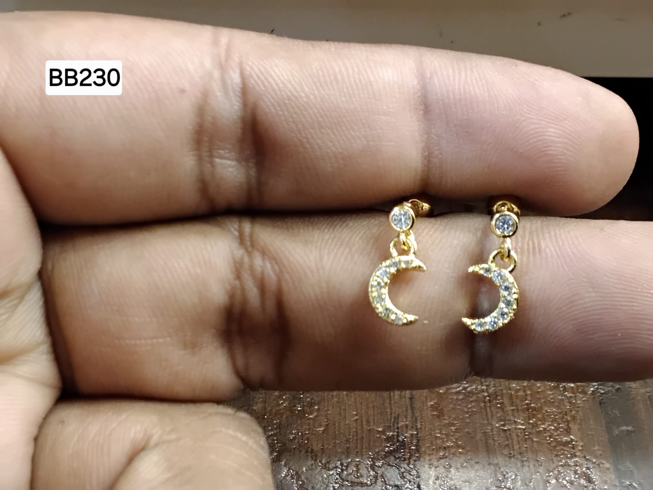 Dainty Crescent Moon Brass Ball Back Studs (BB230)