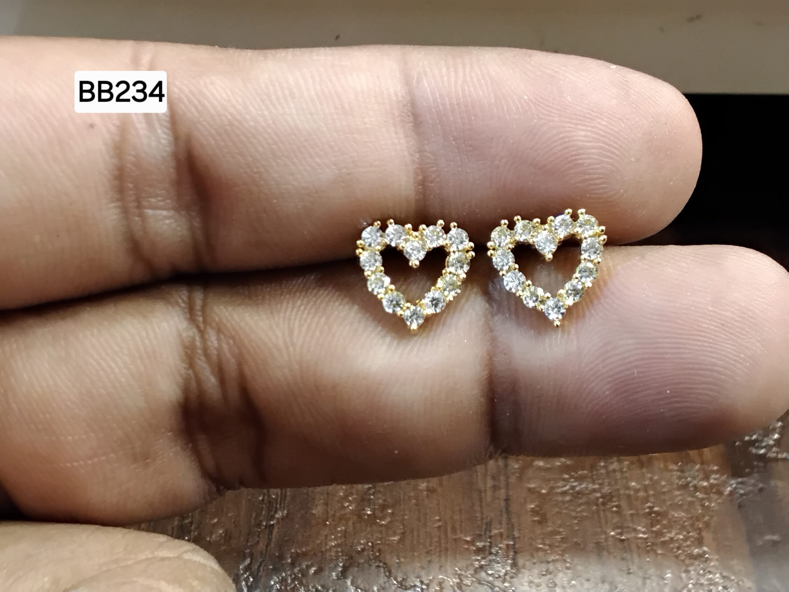 Open Sparkling Pavé Heart Brass Ball Back Studs (BB234)
