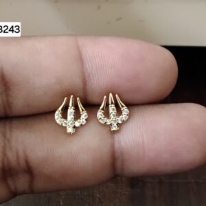 Divine Golden Trishul Trident Brass Ball Back Studs (BB243)