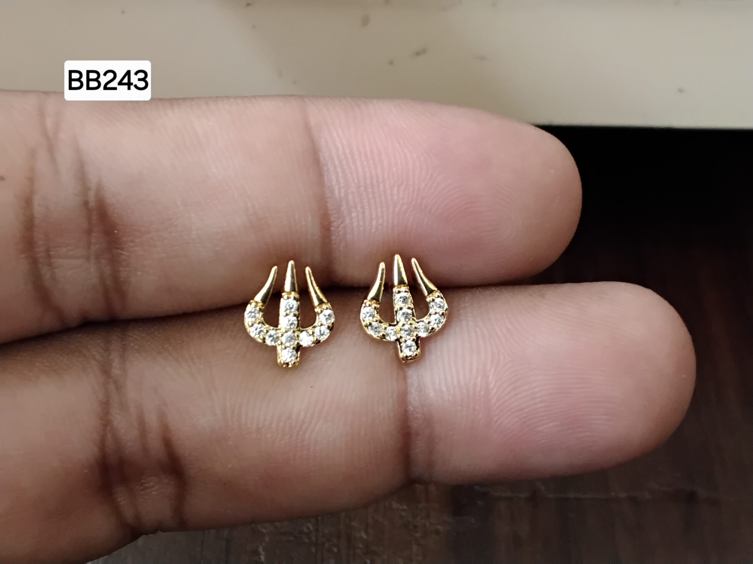 Divine Golden Trishul Trident Brass Ball Back Studs (BB243)