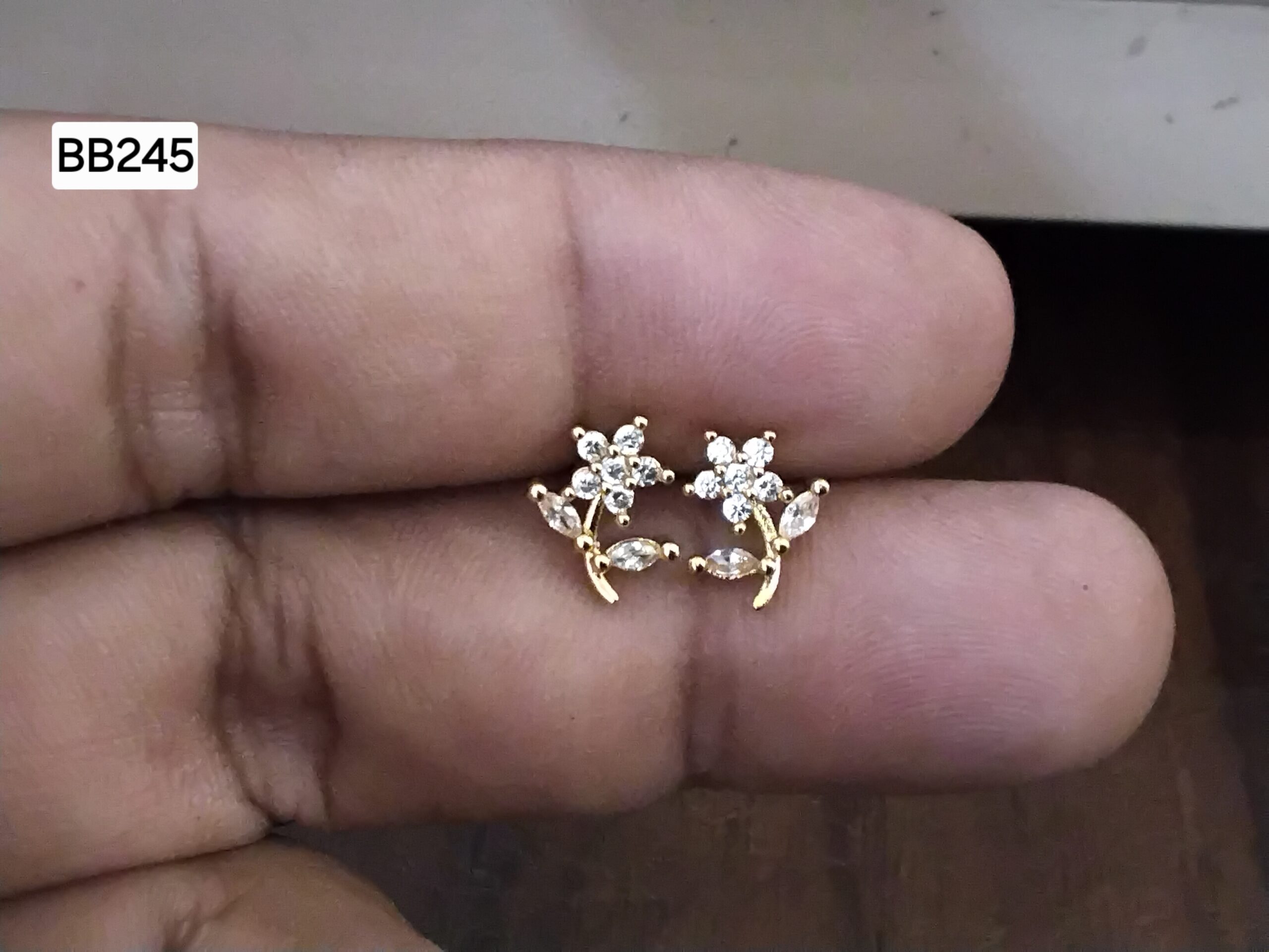 Twin Blooming Flower Vine Brass Ball Back Studs (BB245)