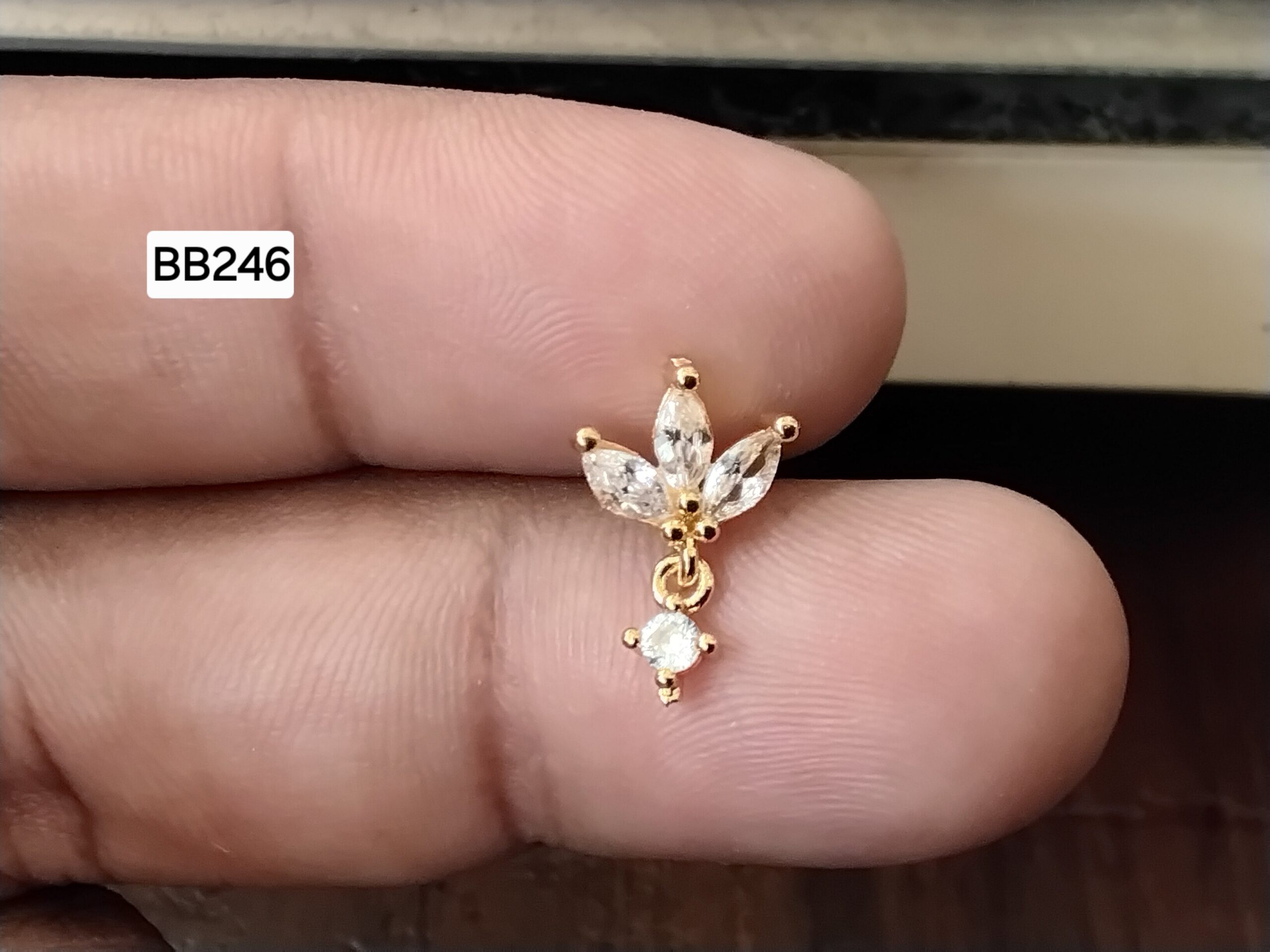 Goddess Lotus Jhumka Dangle Brass Ball Back Studs (BB246)