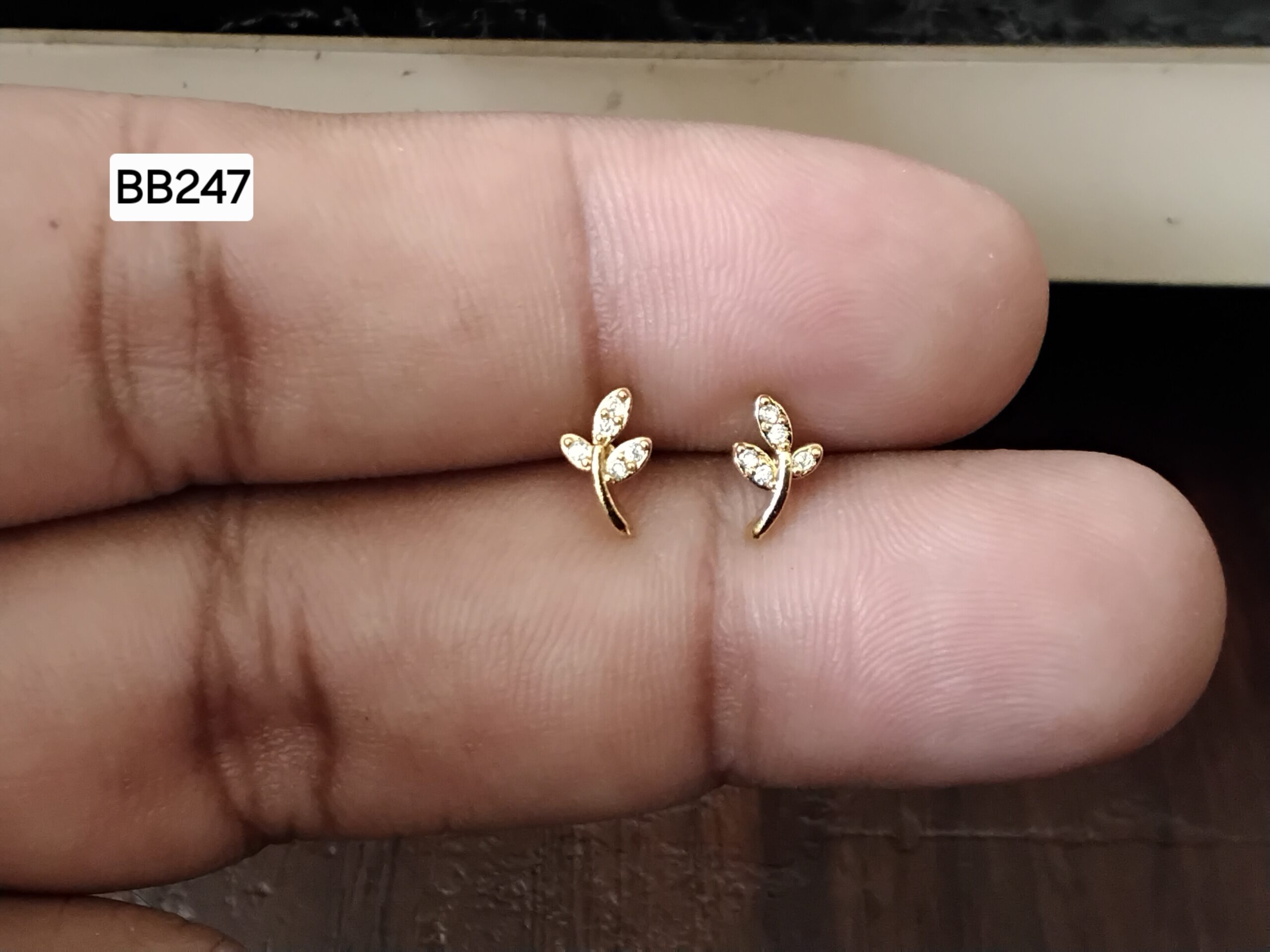 Dainty Twin Olive Leaf Brass Ball Back Studs (BB247)