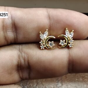 Celestial Crescent Vine & Stars Brass Ball Back Studs (BB251)