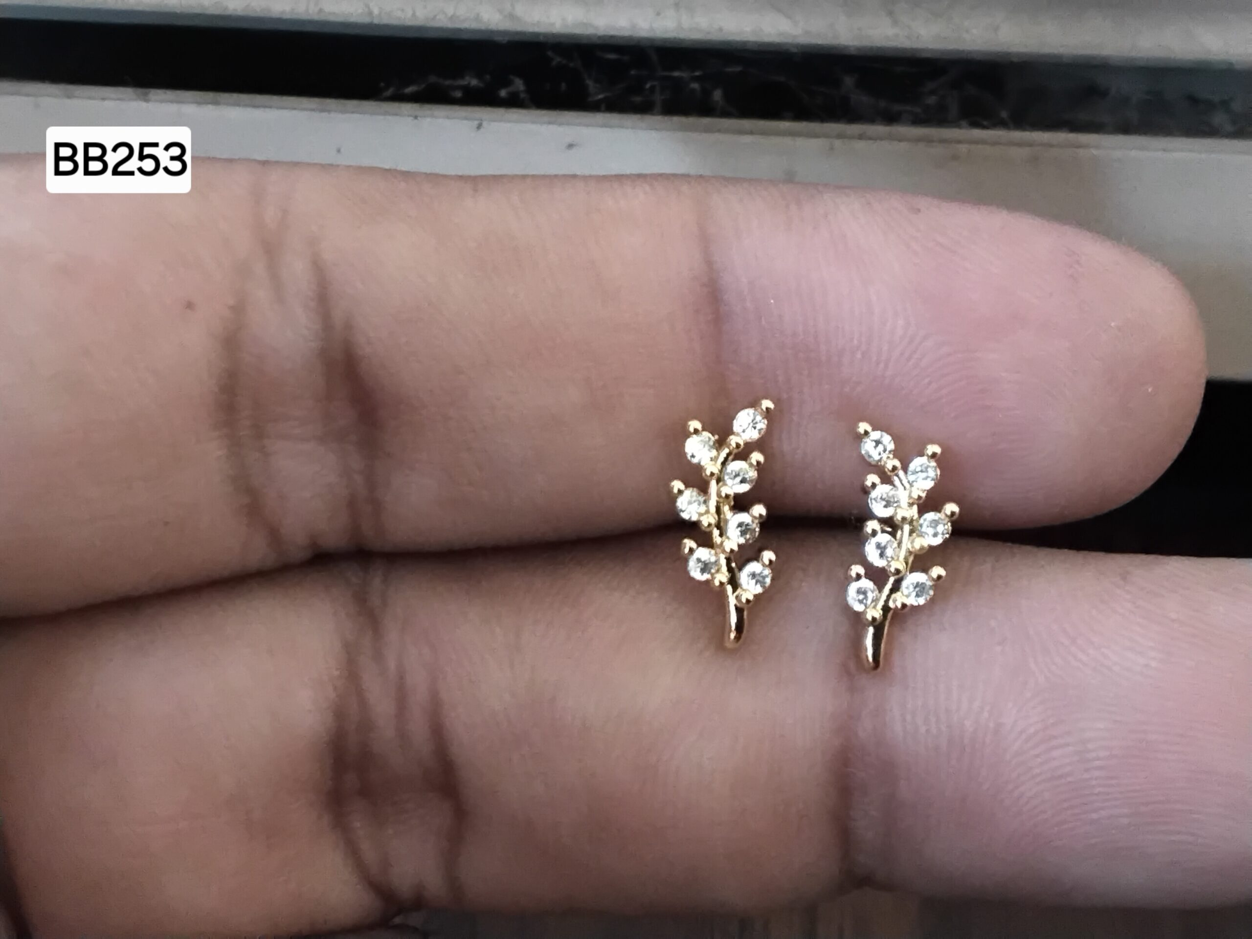 Laurel Leaf Foliage Branch Brass Ball Back Studs (BB253)