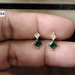 Emerald Green Princess Solitaire Brass Ball Back Studs (BB254)