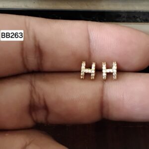 Minimalist Capital 'H' Bar Brass Ball Back Studs (BB263)