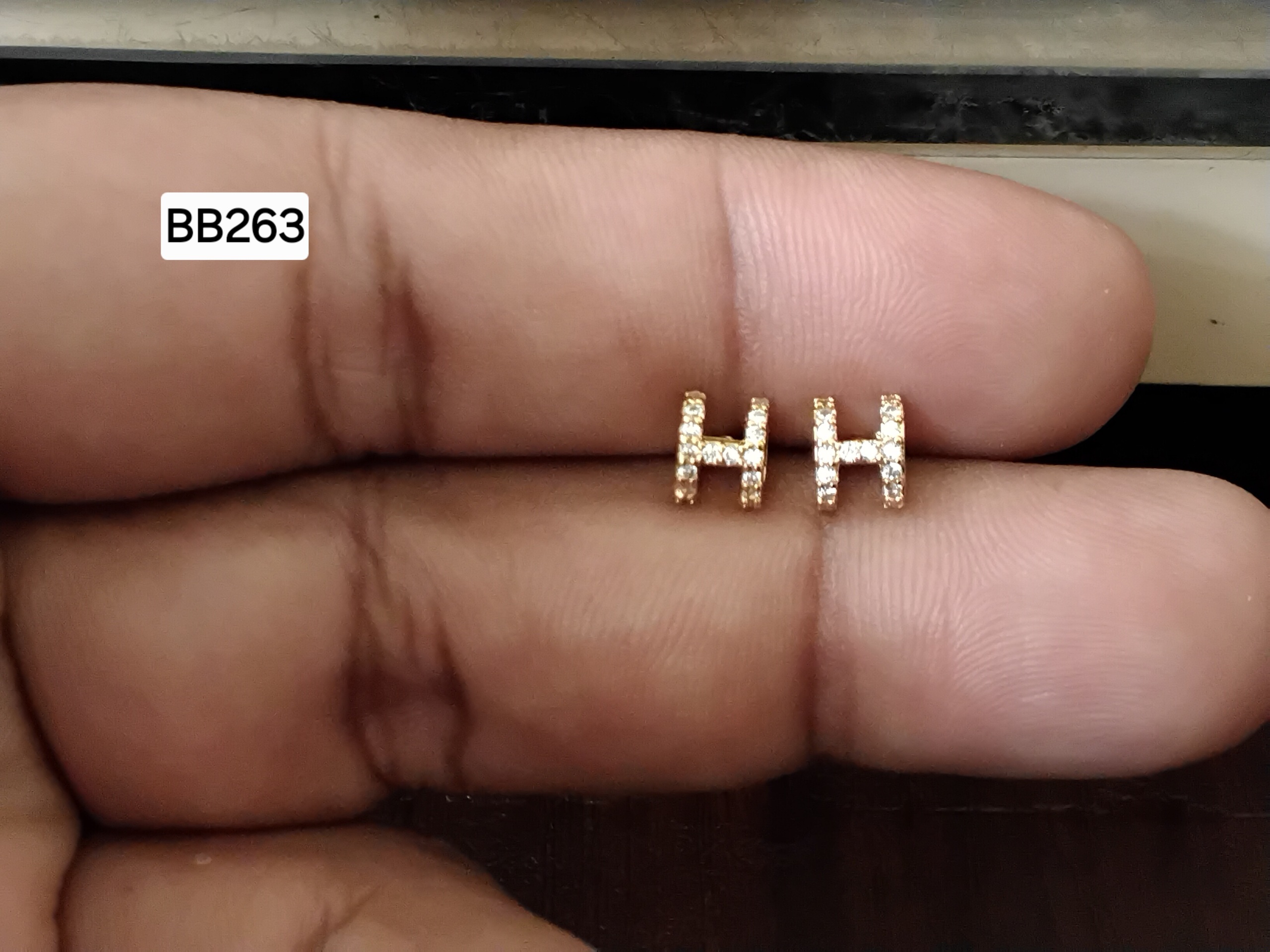 Minimalist Capital 'H' Bar Brass Ball Back Studs (BB263)