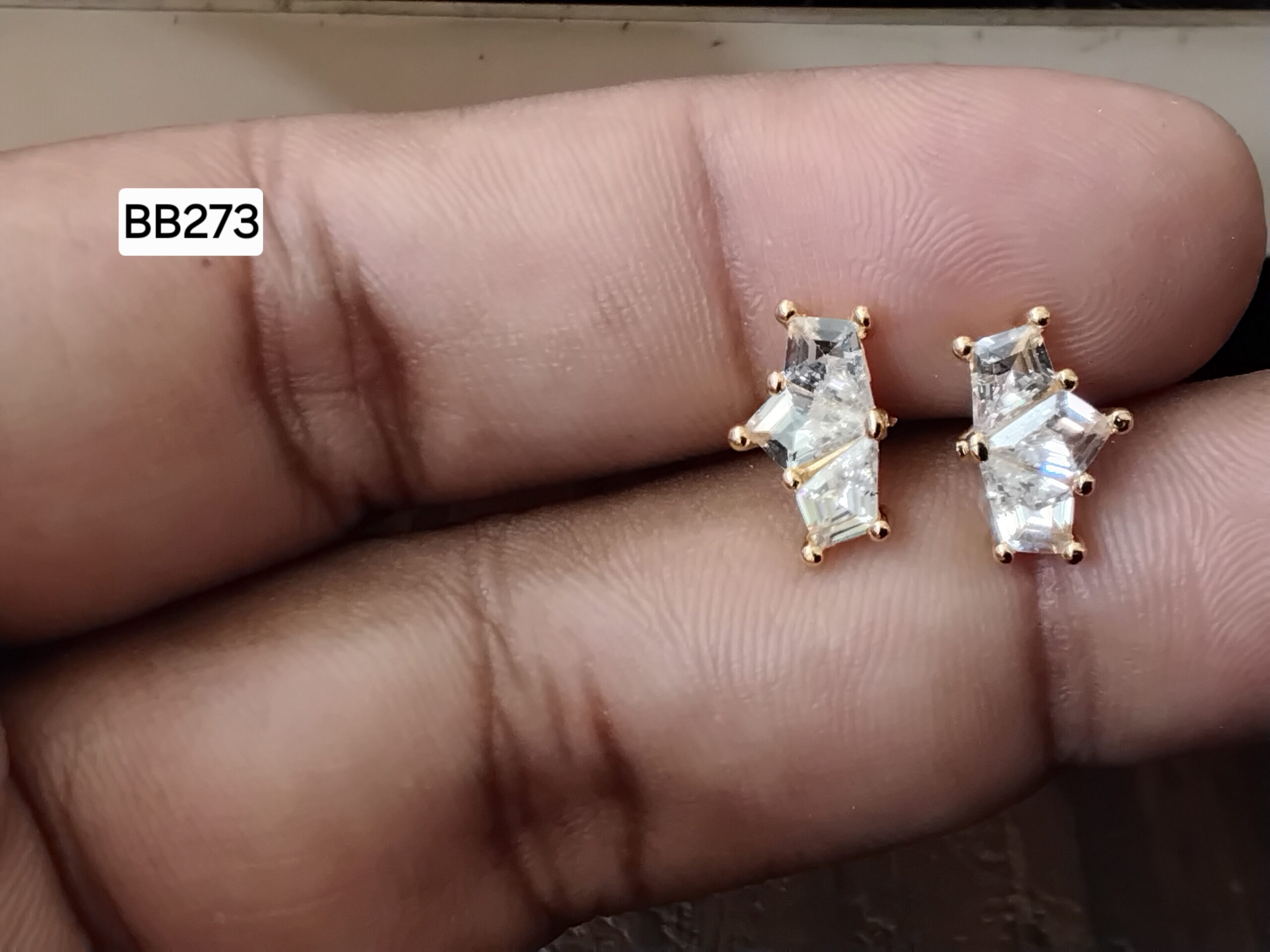 Emerald-Cut Vintage Baguette Brass Ball Back Studs (BB273)