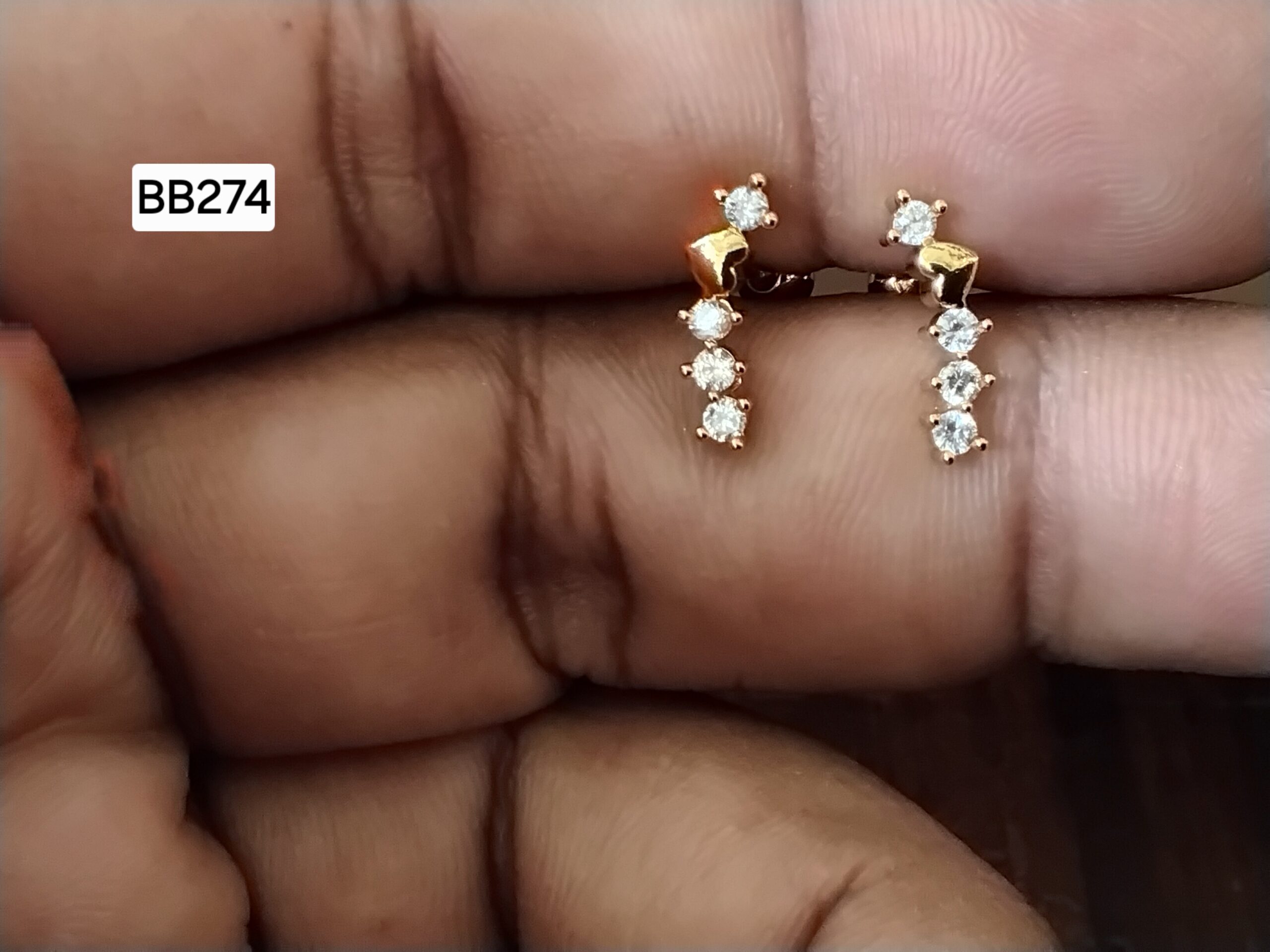 Triple Dangle Shimmer Drop Brass Ball Back Studs (BB274)