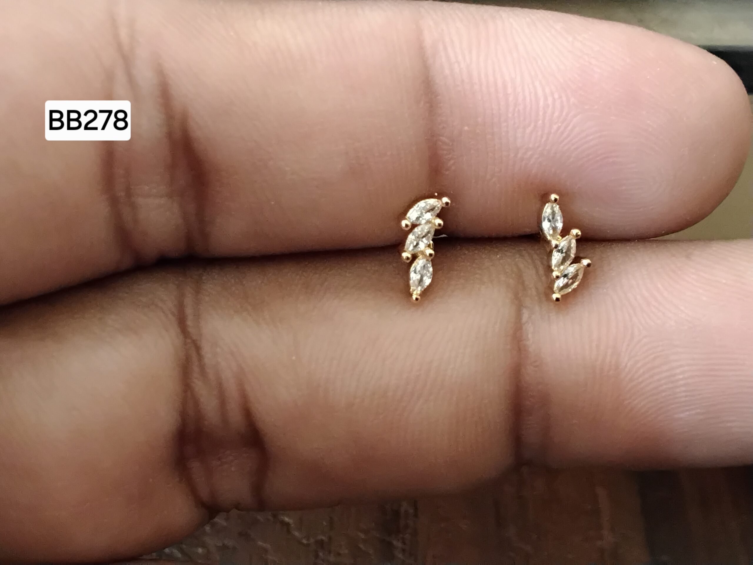 Curved Botanical Wing Climber Brass Ball Back Studs (BB278)