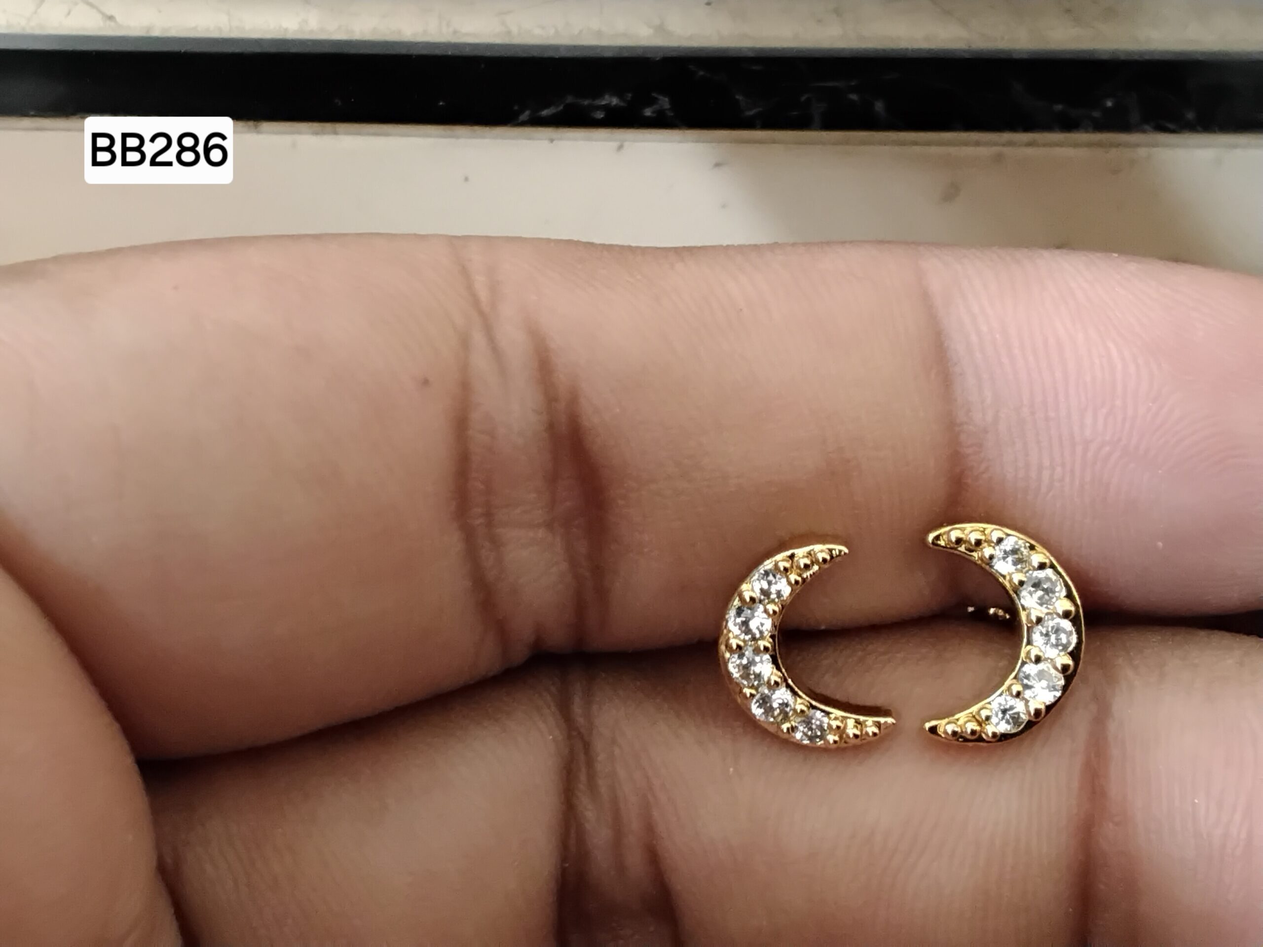 Twin Horn / Crescent Lunula Brass Ball Back Studs (BB286)