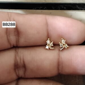 Twin Sprout Leafy Bloom Brass Ball Back Studs (BB288)